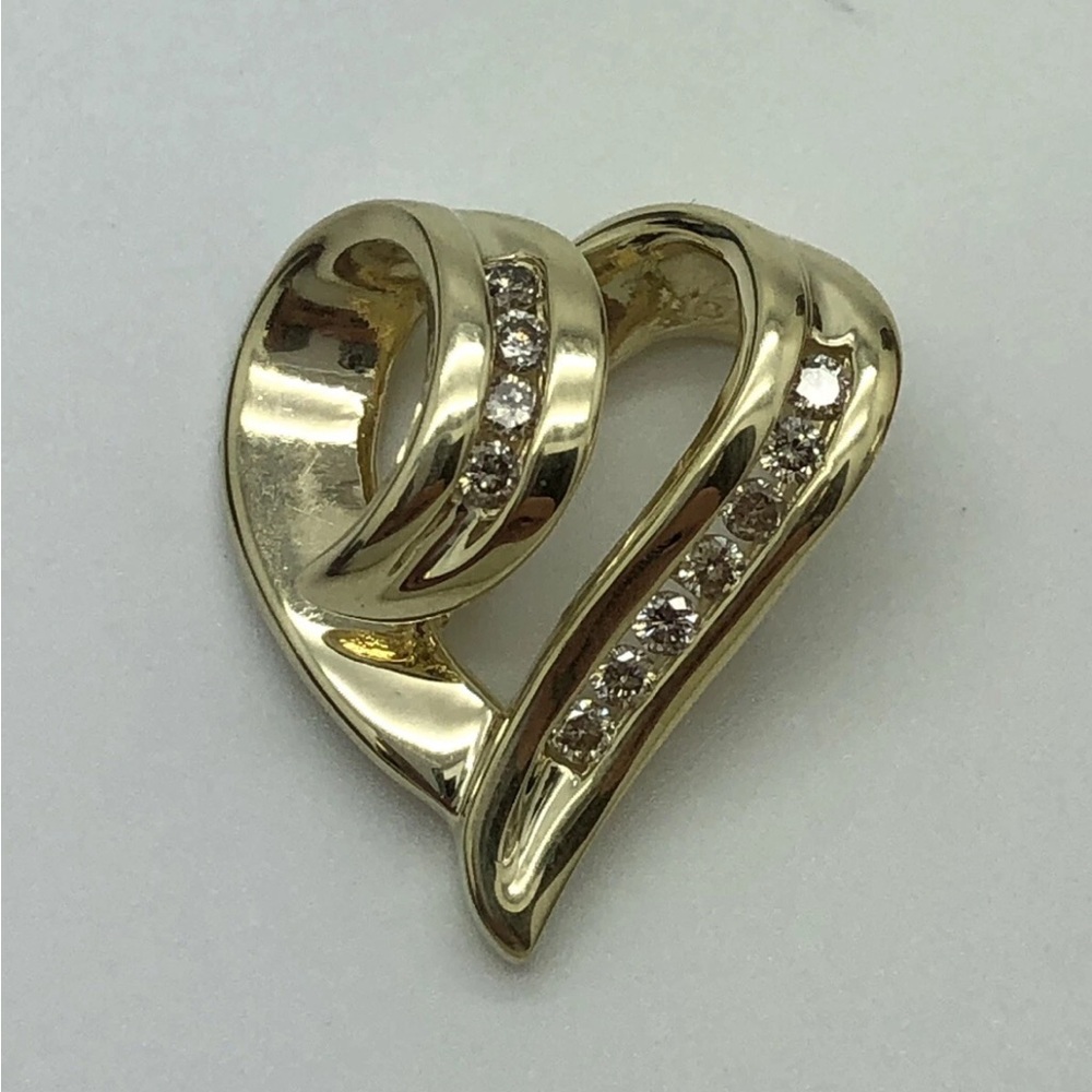 10K Yellow Gold 1/4ct Diamond Open Heart Slide Pendant